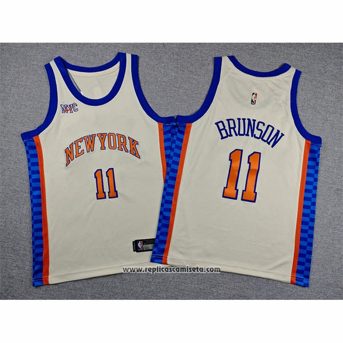 Camiseta Nino New York Knicks Jalen Brunson NO 11 Ciudad 2025-26 Crema
